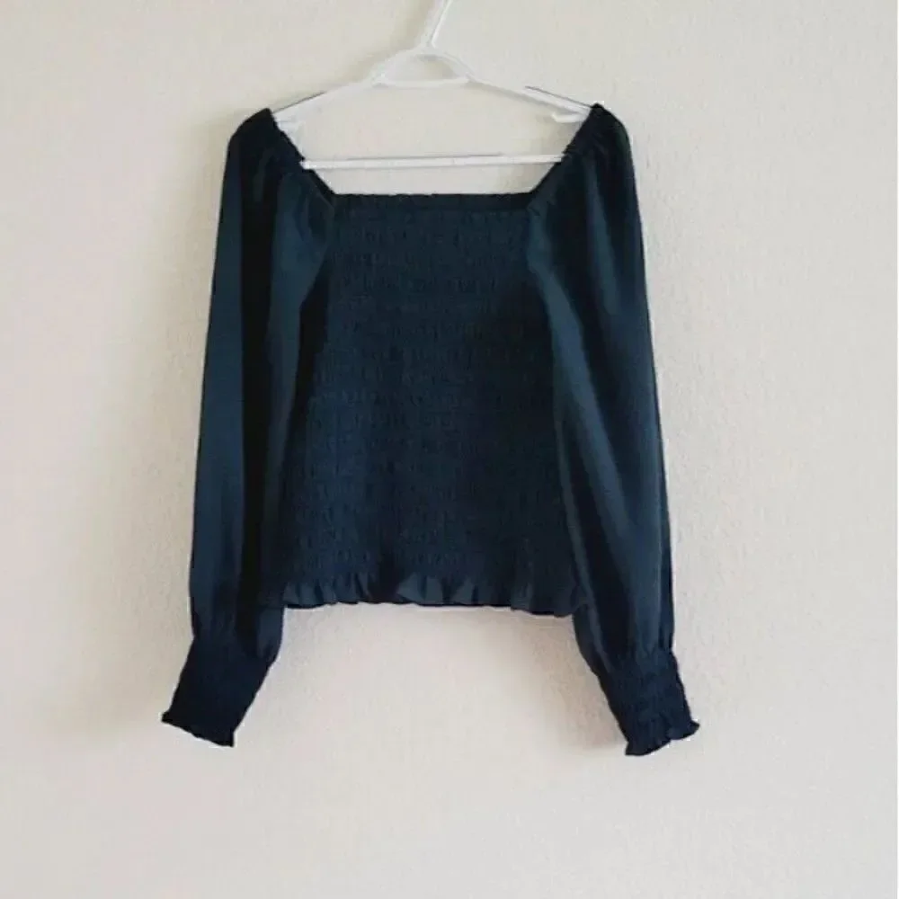 Madewell Lucie Bubble Sleeve Smocked Top in Green Women's Size S